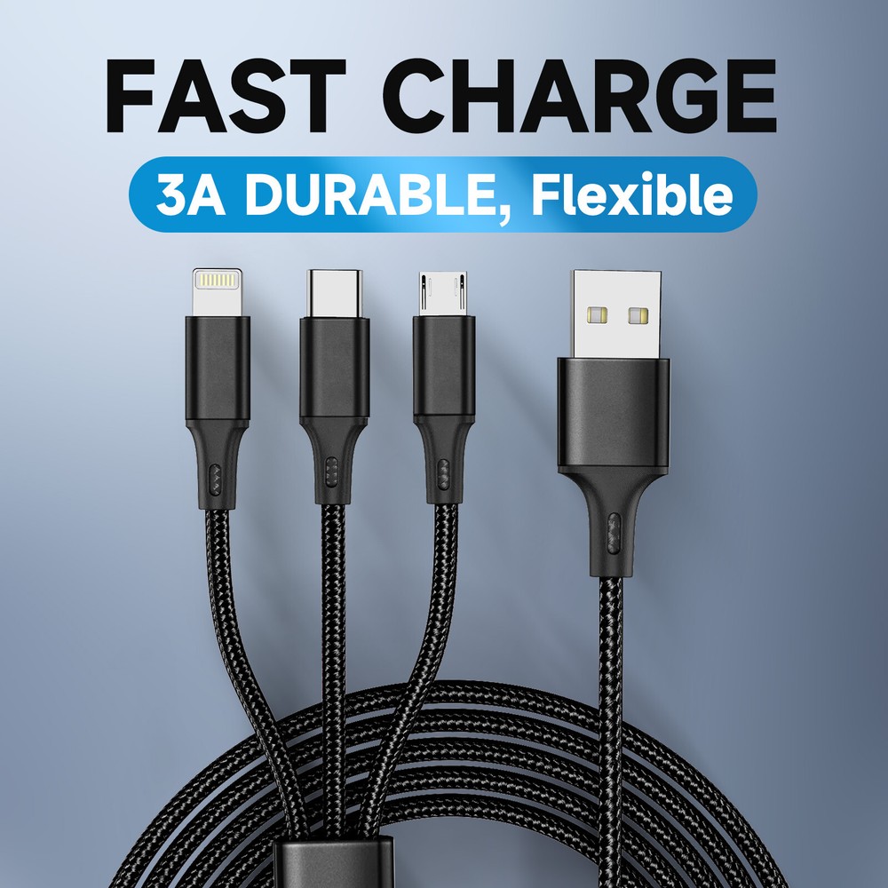 3 in1 Multi USB Charger Charging Cable Micro USB Type-C for iPhone Samsung