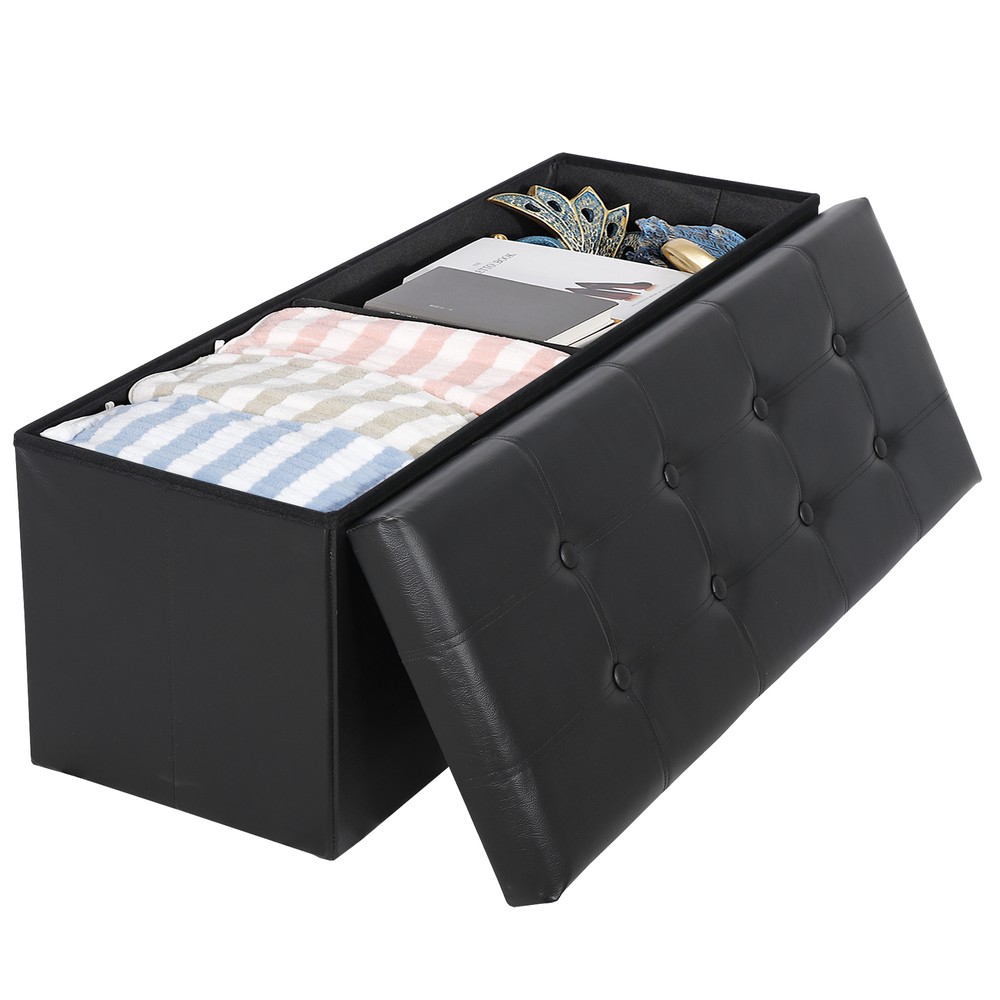 Black Folding Storage Ottoman Bench Storage Stools Footrest for Home Storage Use