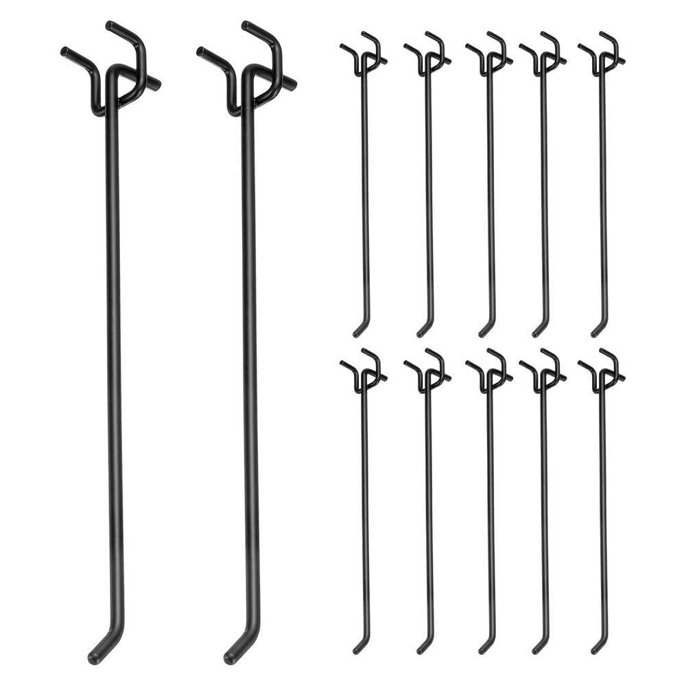 12 Pcs Pegboard Hooks, 9.8" Peg Board Hooks Kit, Black (1mm)