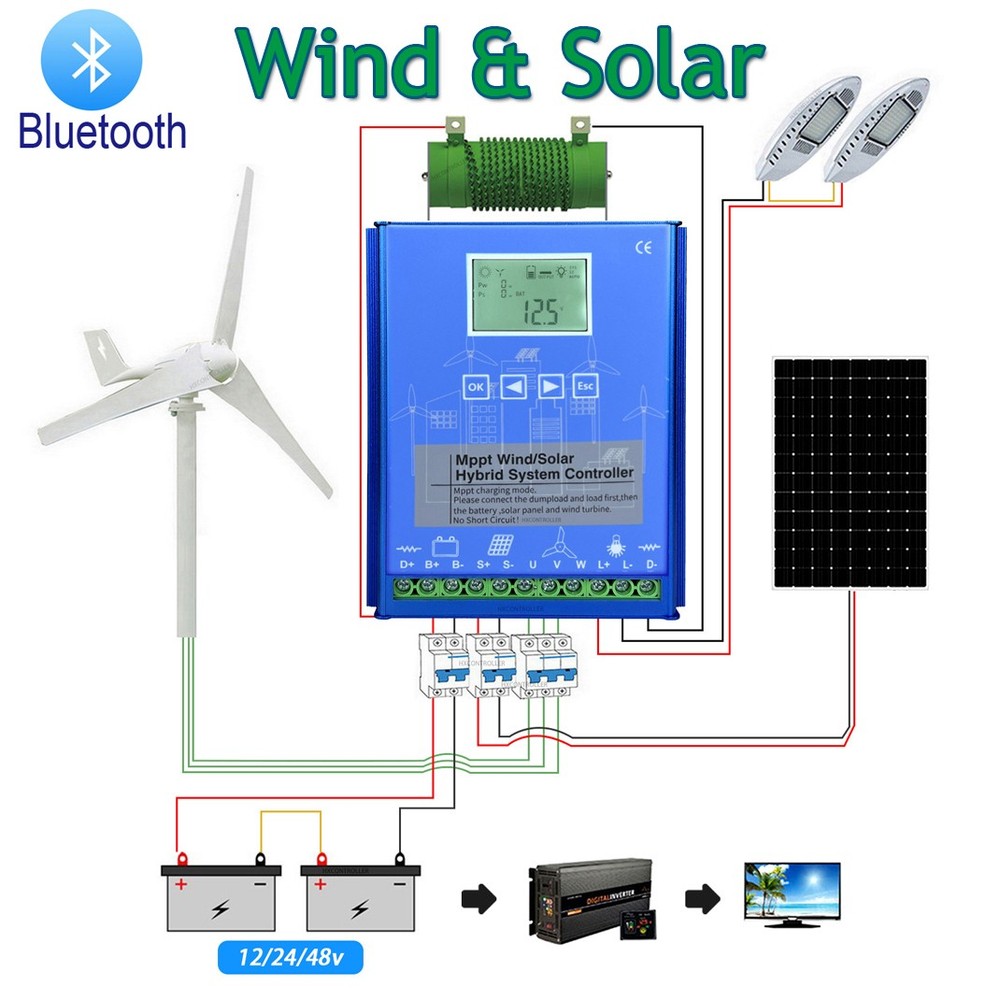 Smart Power Controller LCD Bluetooth Solar Wind Auto Transfer Switch 12V 24V US