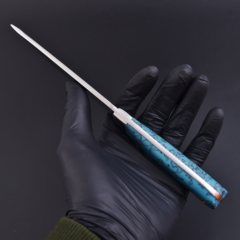 Handcrafted Fixed Blade Drop Point Hunting Knife Turquoise Handle