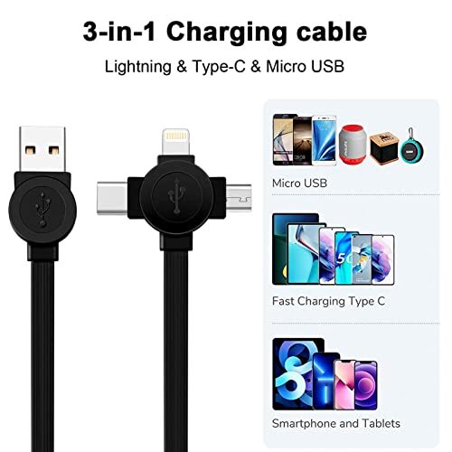 3.3ft 2Pack Retractable Multi Fast Charging Cord, 3 in 1 Multi Charger Cable
