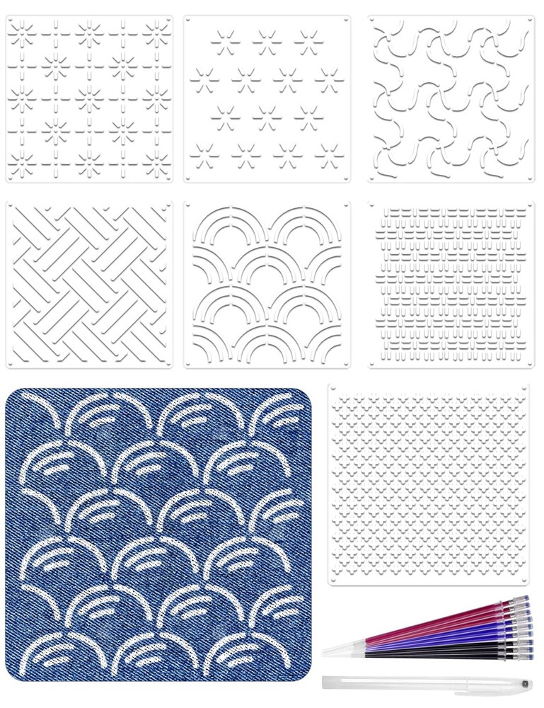 Gezan Sashiko Stencils Plastic Template Pattern Geometric White