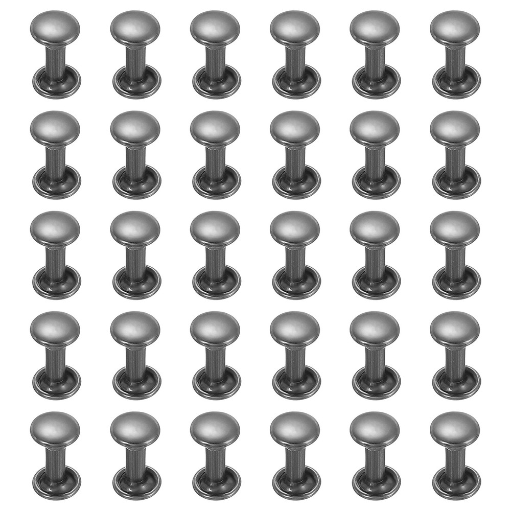 30 Sets Double Cap Leather Rivets, 6x10mm Round Cap Metal Studs, Black