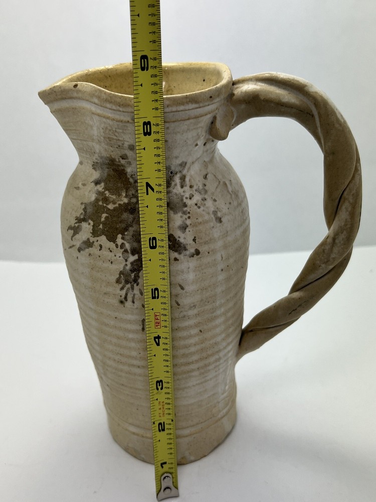 Studio Art Pottery Hand Thrown Clay stoneware Pitcher Jug w/twisted handle