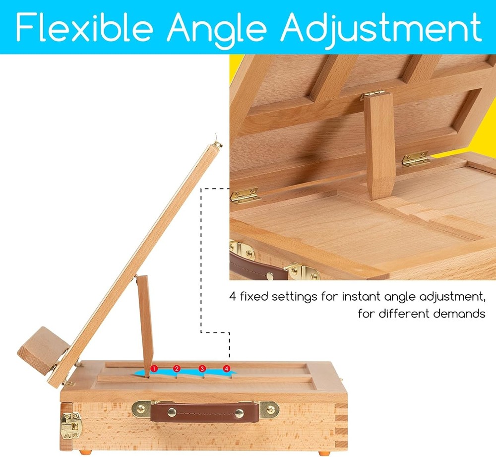 Table Sketch Box Easel -Portable Solid Beech Tabletop Wood Easel Drawing &