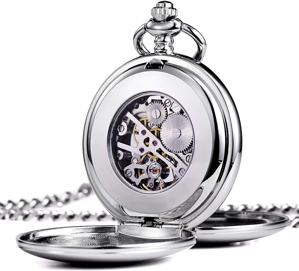 Pocket Watch - Smooth Double Case Series Skeleton Dial Delicate silver