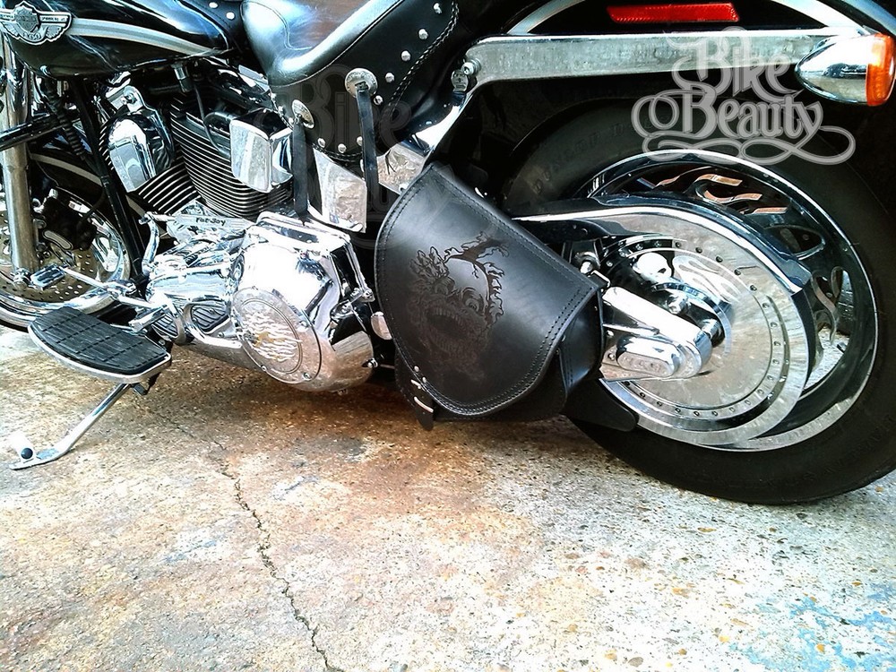 Top Leather Swinghog Single Skull Bag Pouch for Harley Davidson Softail