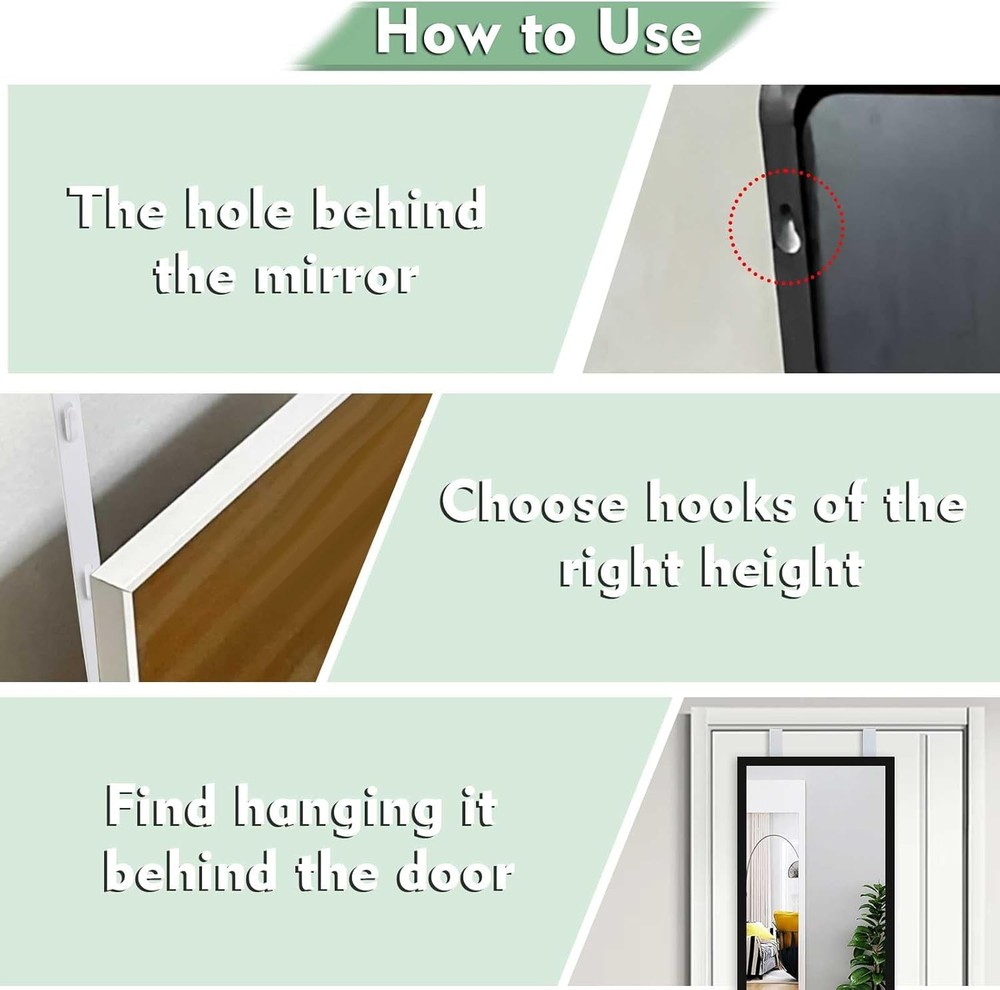 2 Pcs White Adjustable Over-The-Door Mirror Hanger Brackets