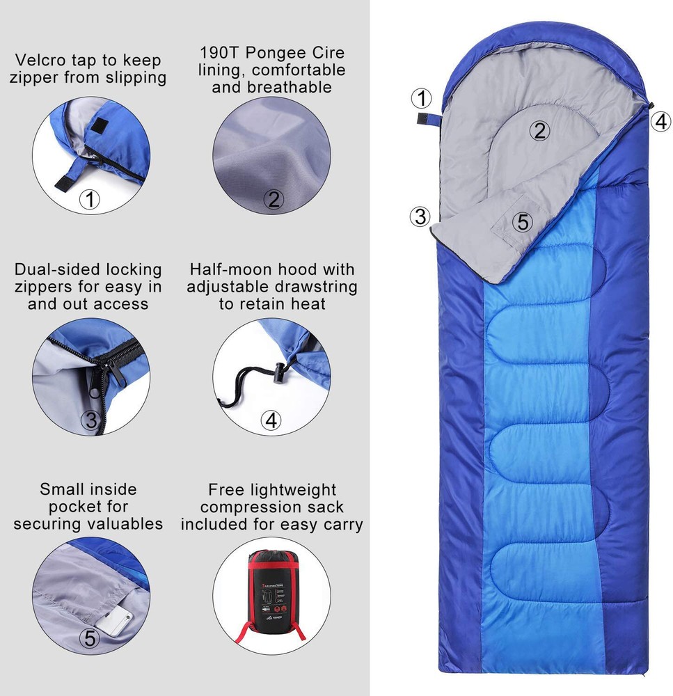 SEMOO Sleeping Bag Portable Hood Compression Sack for Backpacking Camping Hike