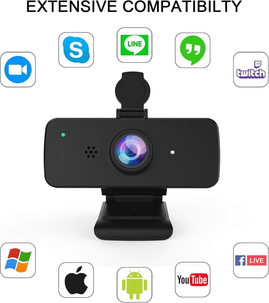 1080P Webcam with Microphone & Privacy Cover for PC USB HD Web Camera