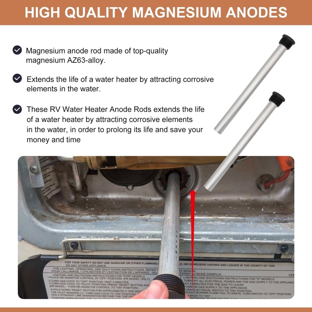 2 Pack RV Water Heater Anode Rod, Magnesium Rod Compatible with Silver