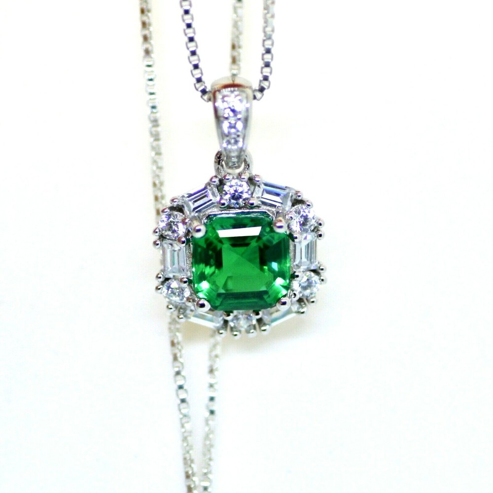 Lab Created Emerald Pendant Sterling Silver , May Birthstone 20th Anniversary
