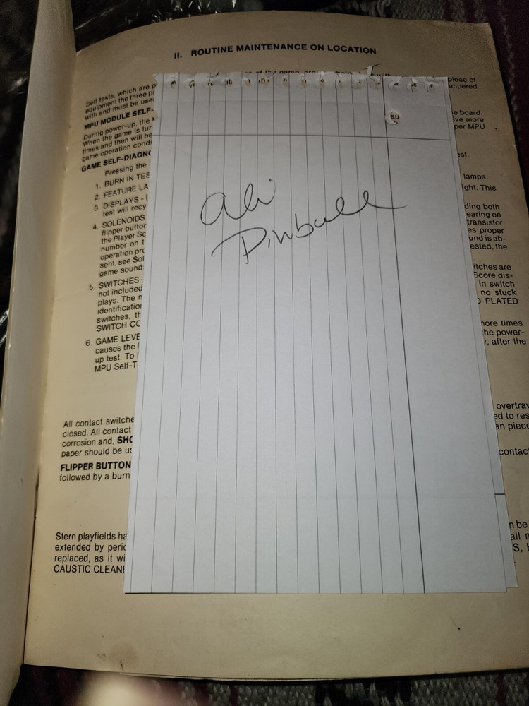 Ali Pinball Manual W/ Schematics Stern *missing Front & Back Covers*