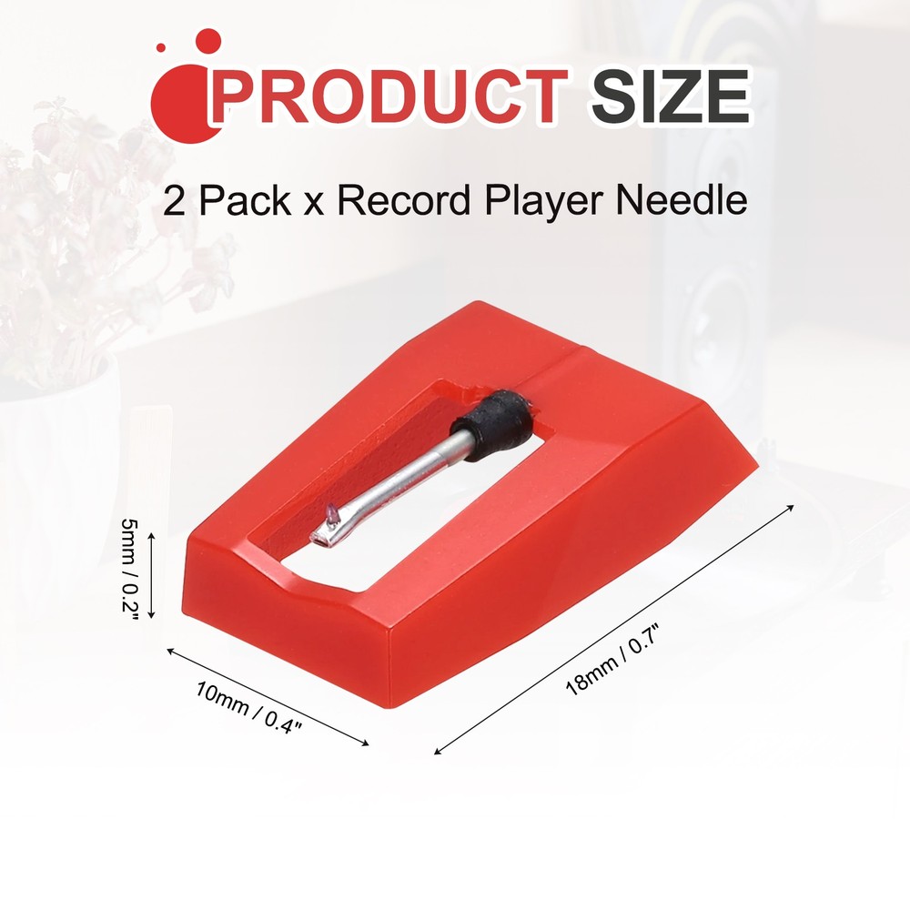 2 Pack Record Player Needle, Turntable Replacement Diamond Record Needle, Red