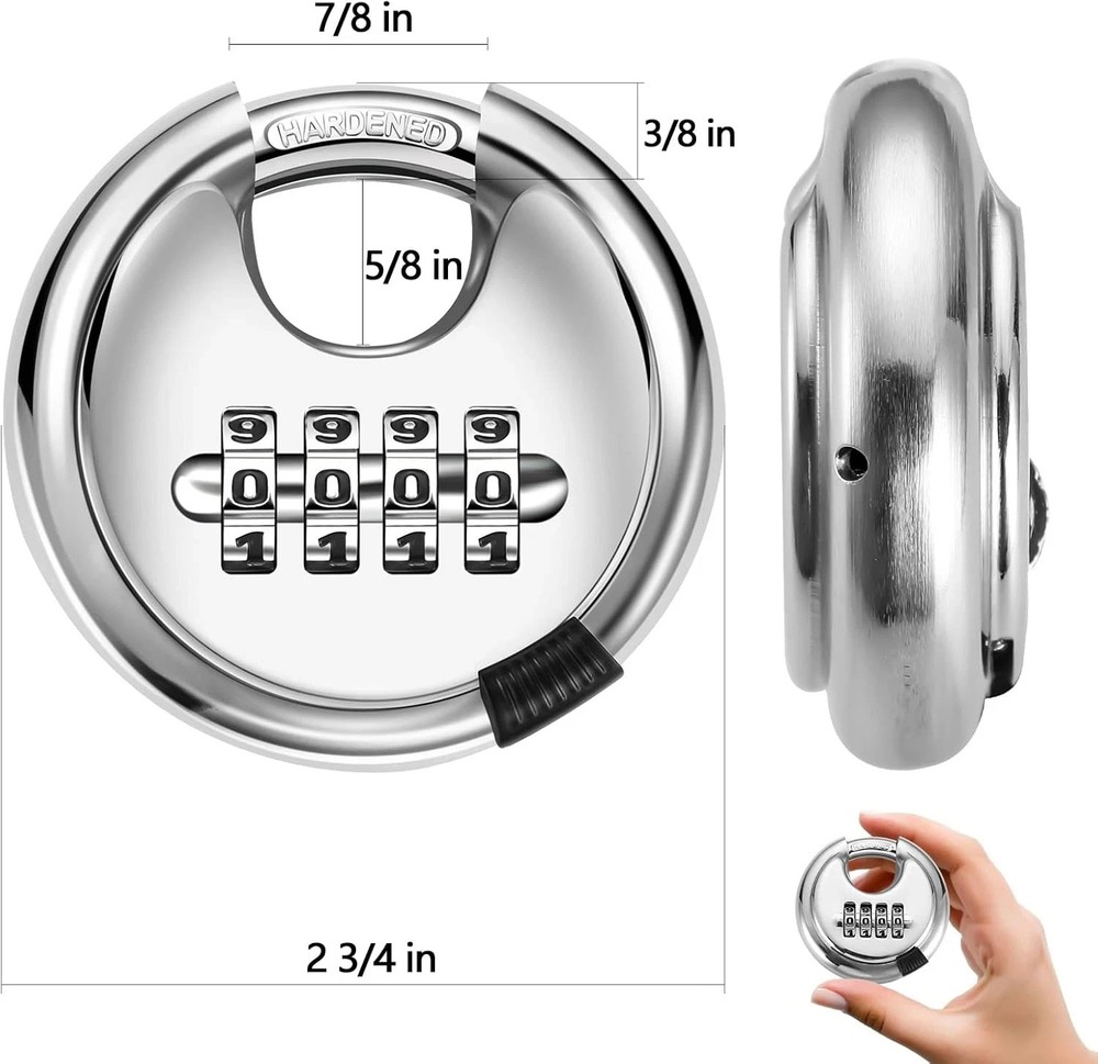 round Combination Lock, Uncuttable Combination Disc Padlock, 3/8 Inch ...