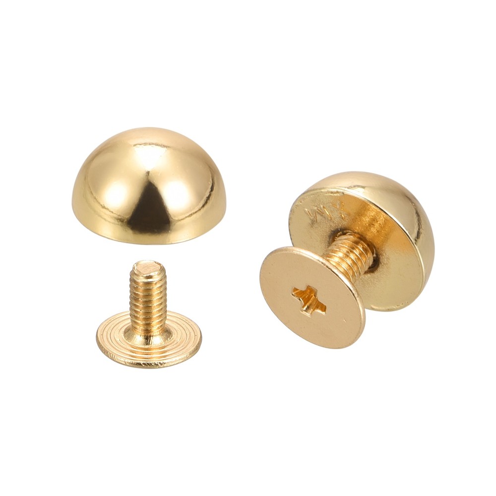 10x6mm Back Screw Rivets Solid Round Head Leather Studs Gold 20 Sets