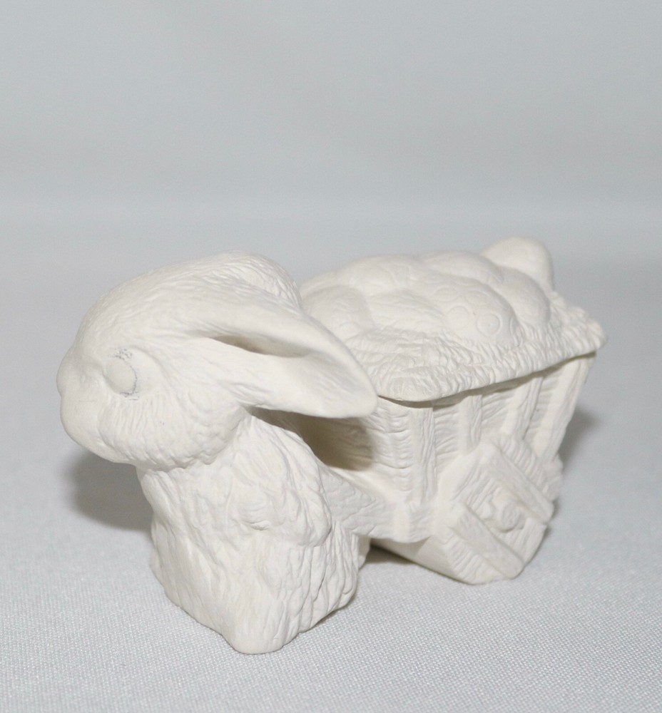 Ceramic Trinket Box With Lid ~ Easter Bunny Wagon ~ Ready To Paint