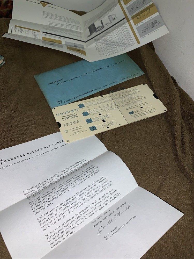 Electramite Electromechanical  Coupling Coefficient and Qm Slide Rule & Ephemera