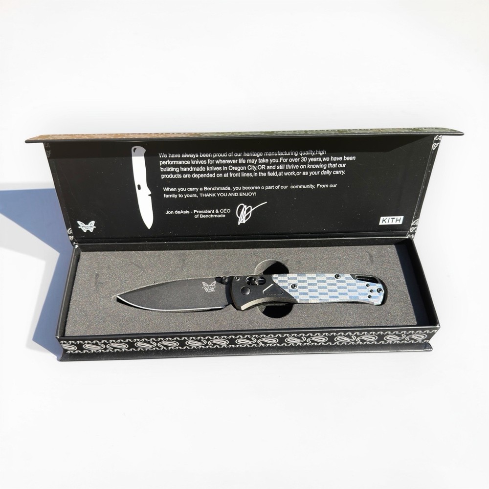 Benchmade Bugout KITH Limited Edition Black Blade Blue Checkered Handle EDC