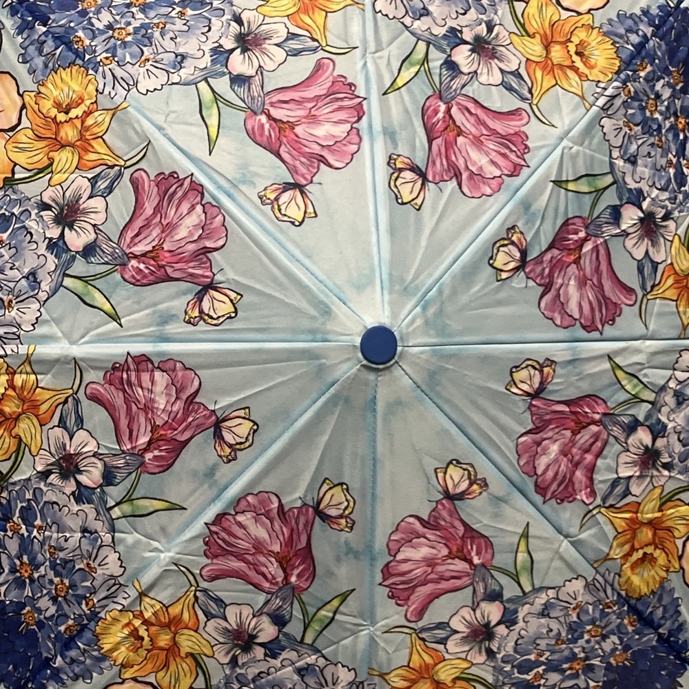Brighton Enchanted Garden Automatic Umbrella With Blue Handle In EUC
