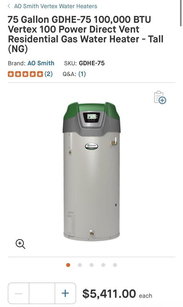 AO Smith Vertex GDHE-75 300 75-Gal Gas Water Heater 100,000 BTU | Energy Star