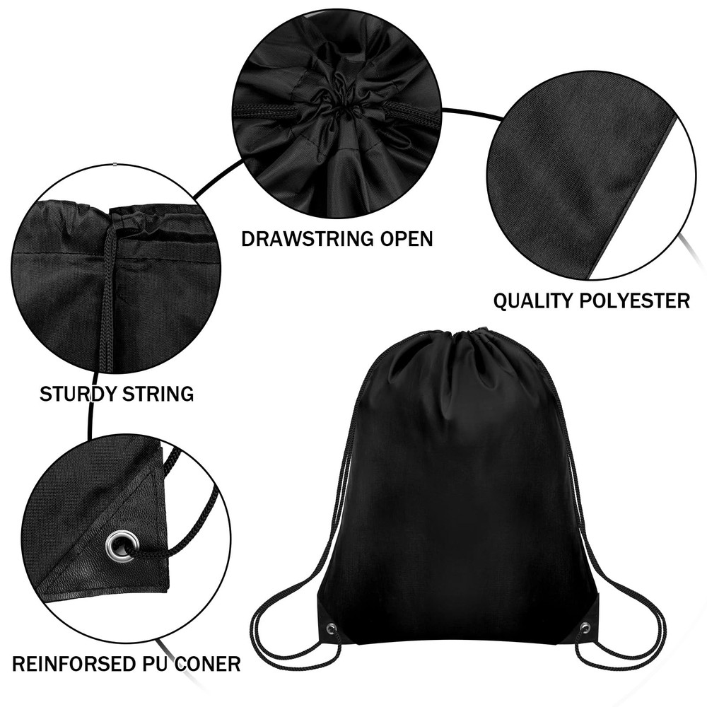 Grneric 10Pcs Drawstring Backpack Bulk Cinch Bag, Small, Black