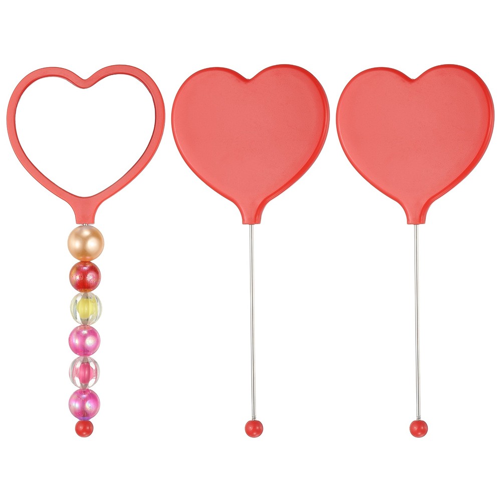 3 Pcs Beadable Mirrors with Handle 6.4" Heart Shape Bead Mirror Bars Bright Red