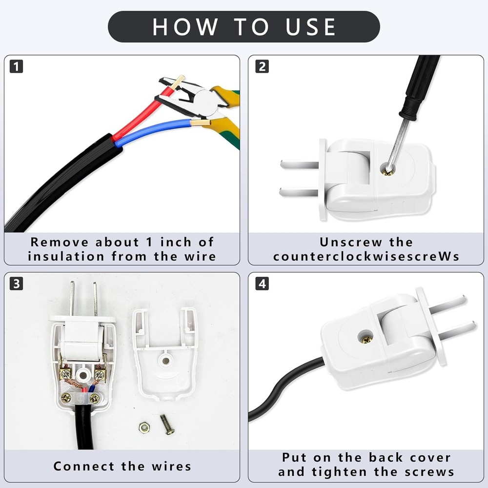 3 Pcs 2 Prong Replacement Plug Rotatable w/ Tool
