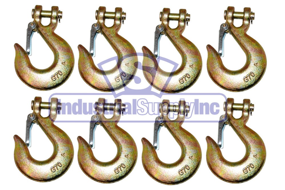 G70 Hook | Slip | 3/8" | Clevis Style | With Safety Latch | 8 Pack