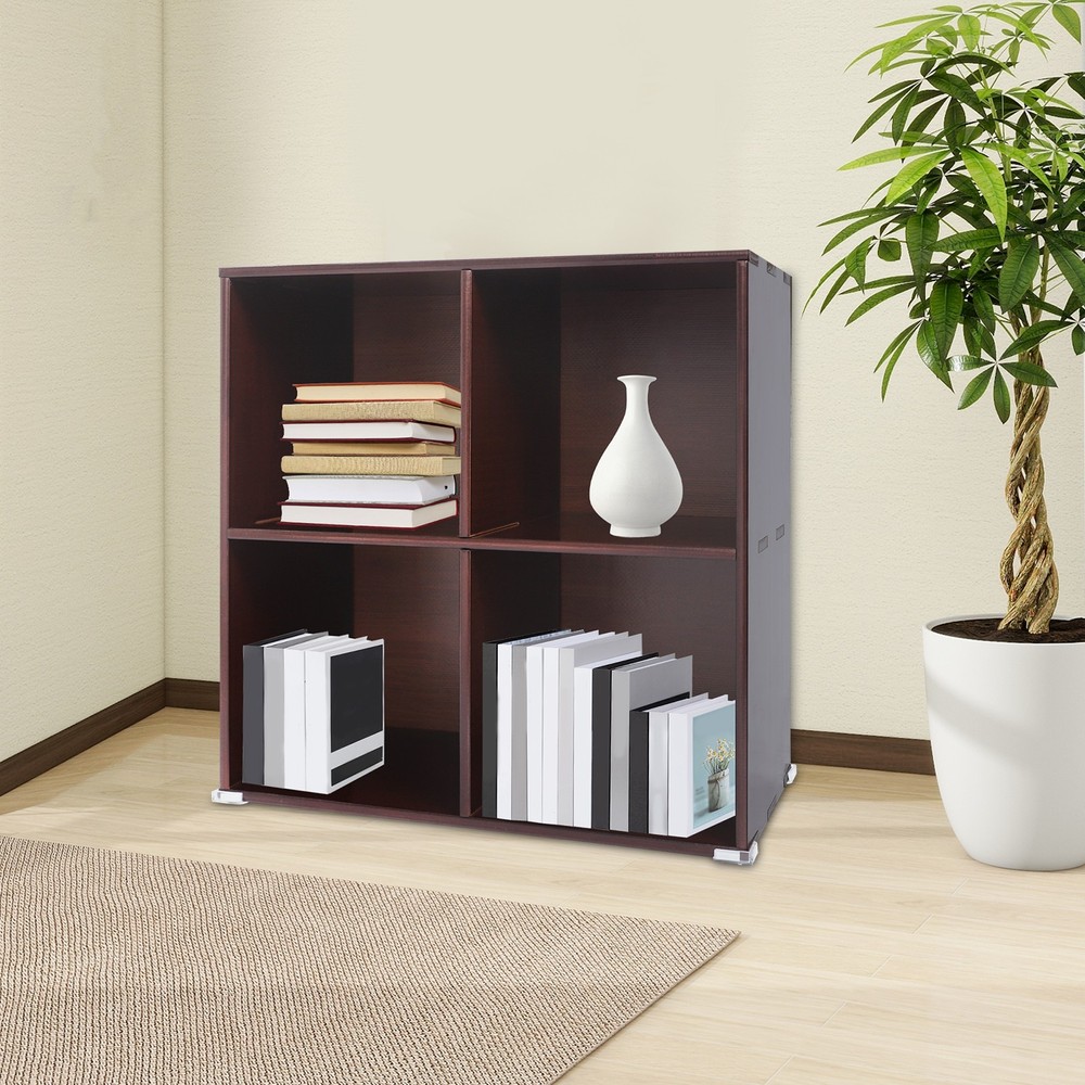Solid Wood Bookshelf with Compartments Floor-Standing Solid Wood Cube Bookcase