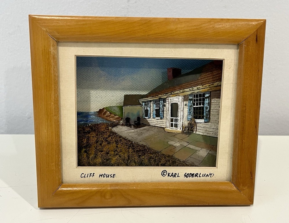 Signed 3D Mixed Media Petite Artwork by Karl Soderlund "Cliff House" 5.5"L x 4H