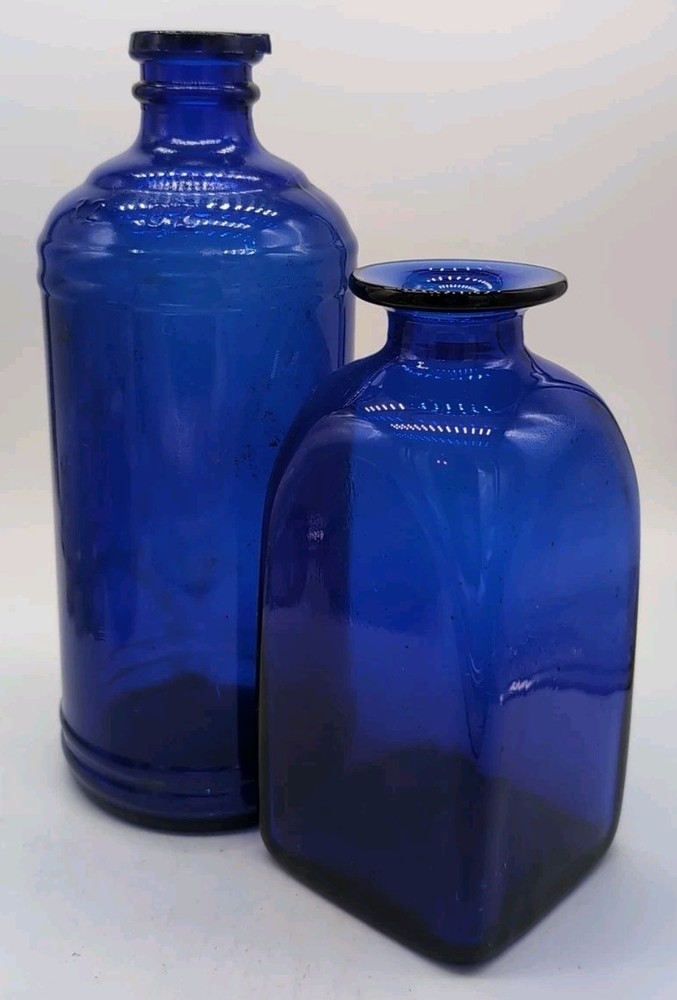 Pair Large Cobalt Blue Bottles Master Ink and Pontiled Decorative