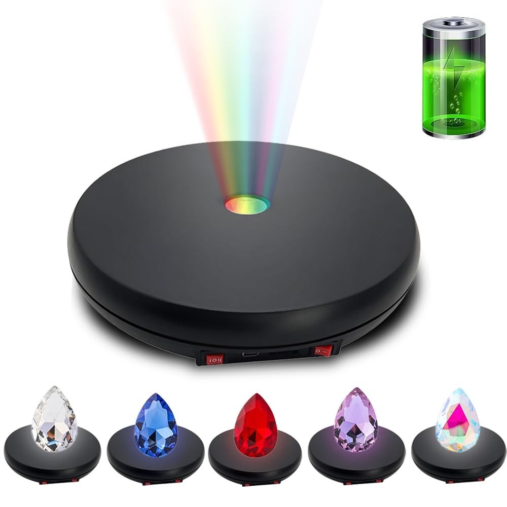 Motorized 360° Rotating Display Stand with LED Light - 10" Turntable, 55lbs Load