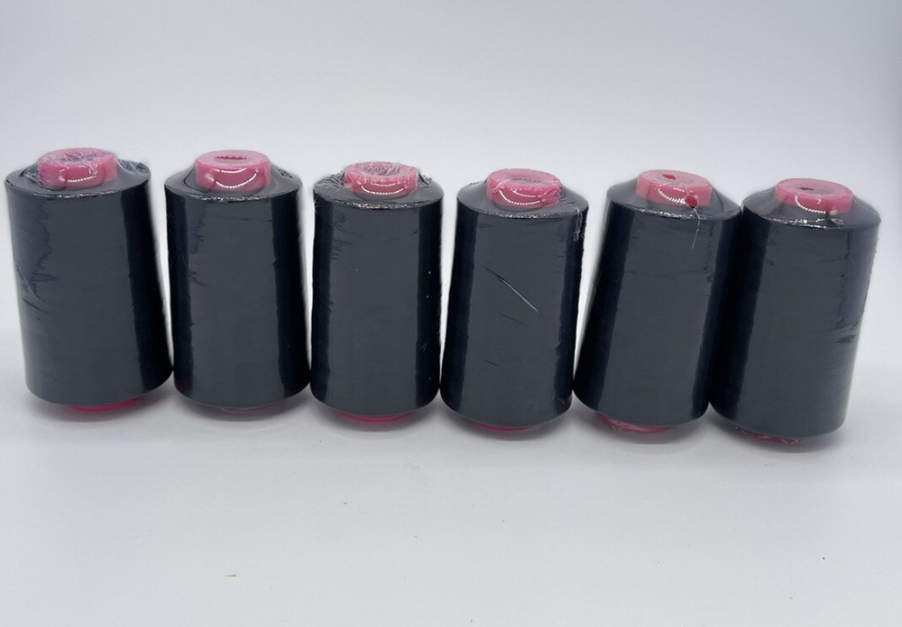 6 Big Spools BLACK Sewing Machine Serger Thread Spools 6000 YARDS / Cone T27 S/2