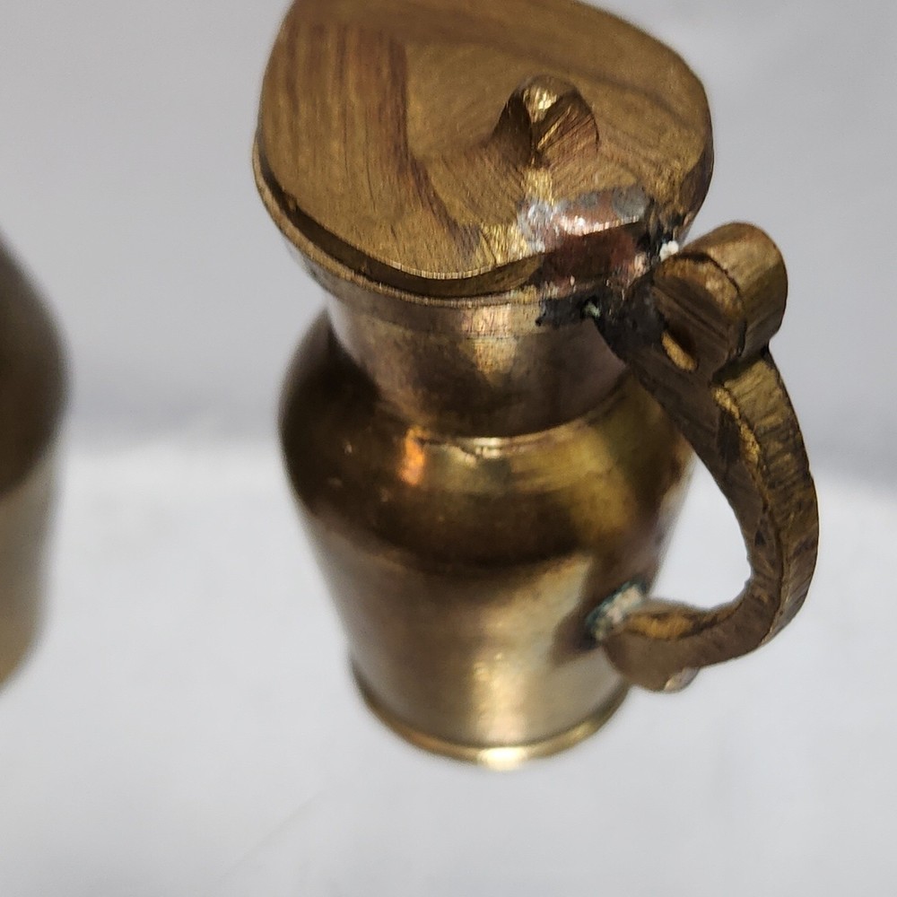 2 Vintage Miniature 2" Dollhouse Solid Brass Pitcher Set Made in India