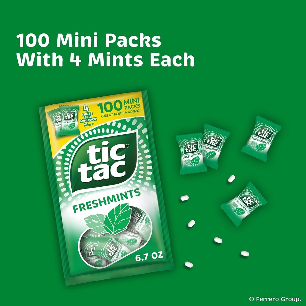 Tic Tac Freshmints Bulk Bag - 100 Mini Packs (4 Mints Each), Share-Size 6.7 Oz