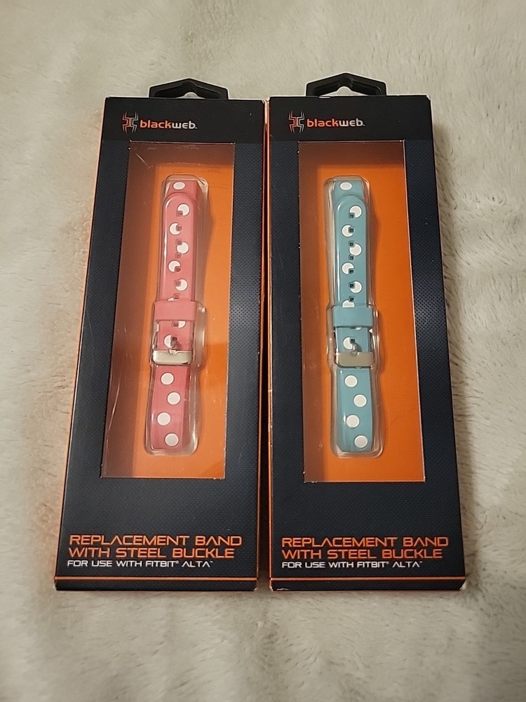 2 New Blackweb Replacement Bands For Fitbit Alta, Pink & Blue Polka Dot