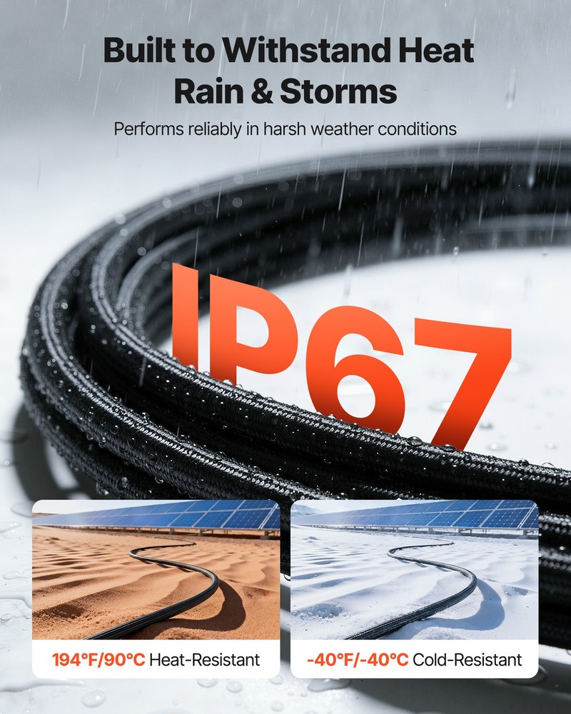 VEVOR 100FT Solar Panel Extension Cable 10AWG Solar Panel Wire with Connector