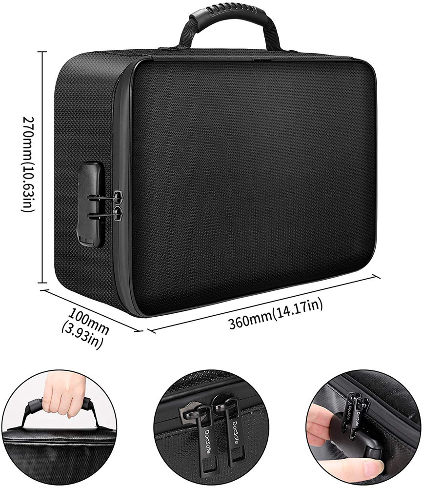 Document Bag with Lock,Fireproof 3-Layer File Storage Case with Water-Resistant