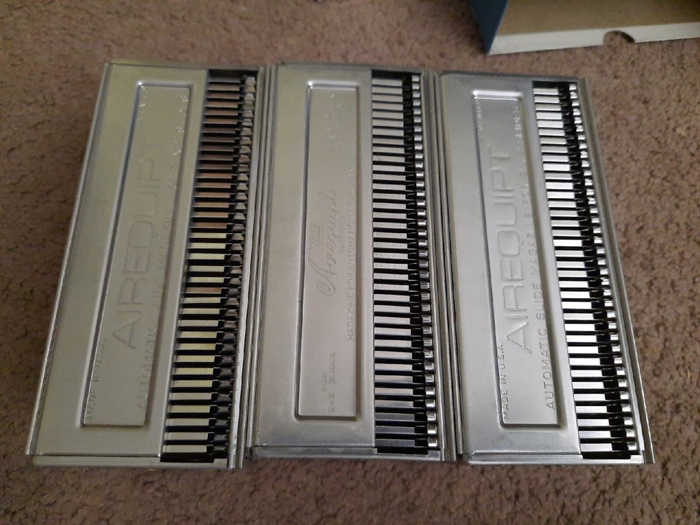 3 Vintage Airequipt slide magazine with boxes