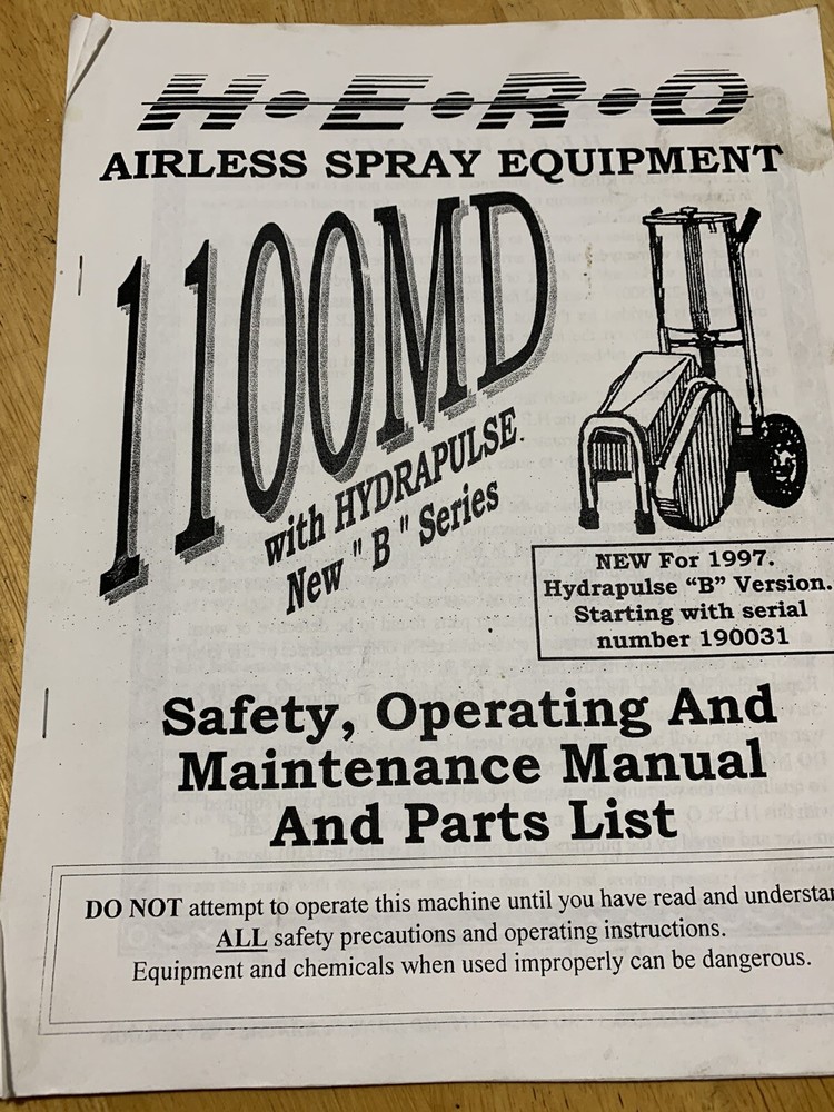 Hero 1100 MD airless sprayer Operating manual (COPY)