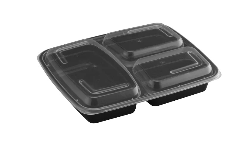 39oz Rectangular Microwaveable Container with Lid 3-compartment, 150 Sets (50/6)