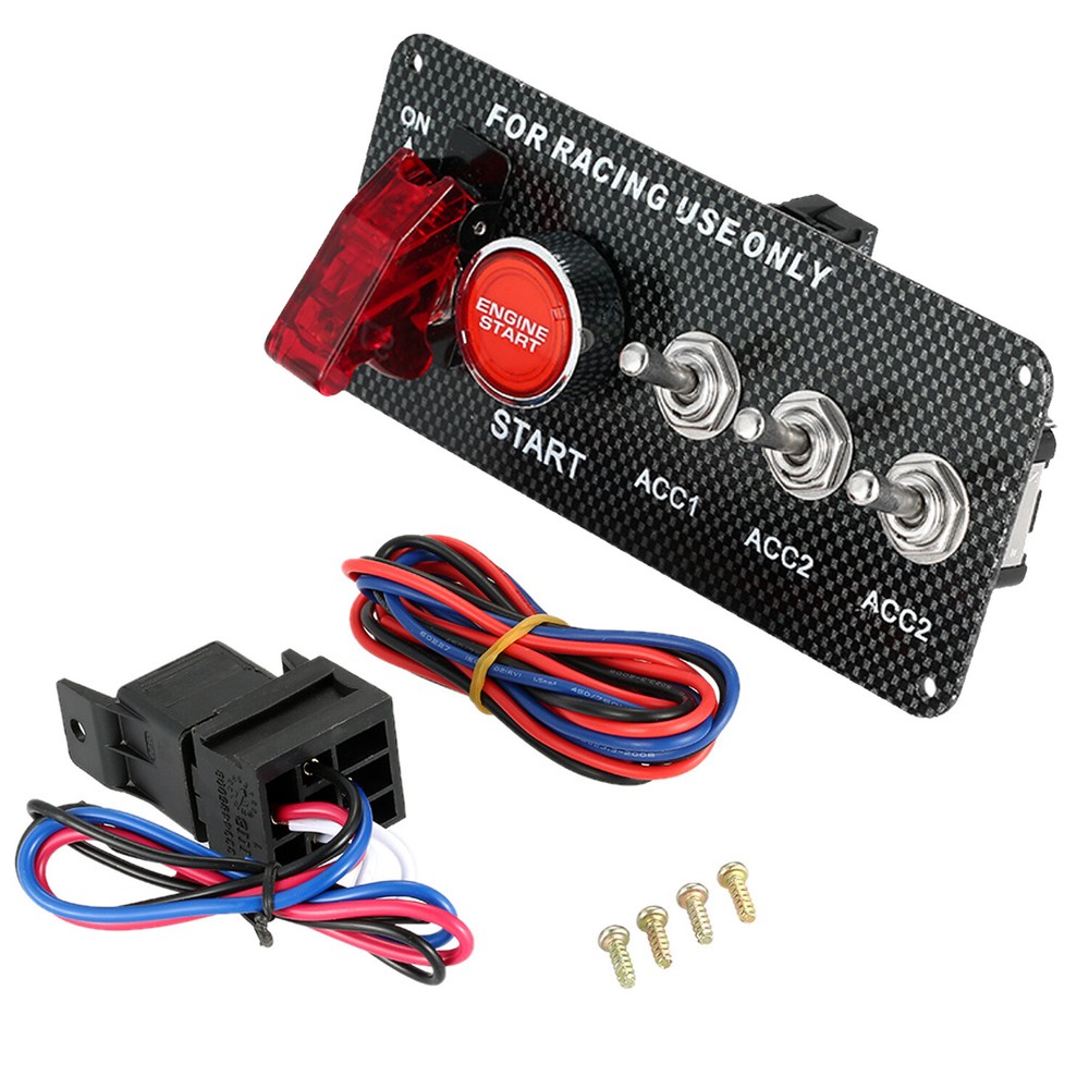 12V Race Car Toggle Ignition Engine Start Push Button Carbon Fiber Switch Panel