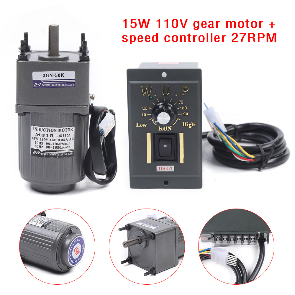 15W Adjustable Speed Motor AC Gear Motor Reversible Motor With Controller