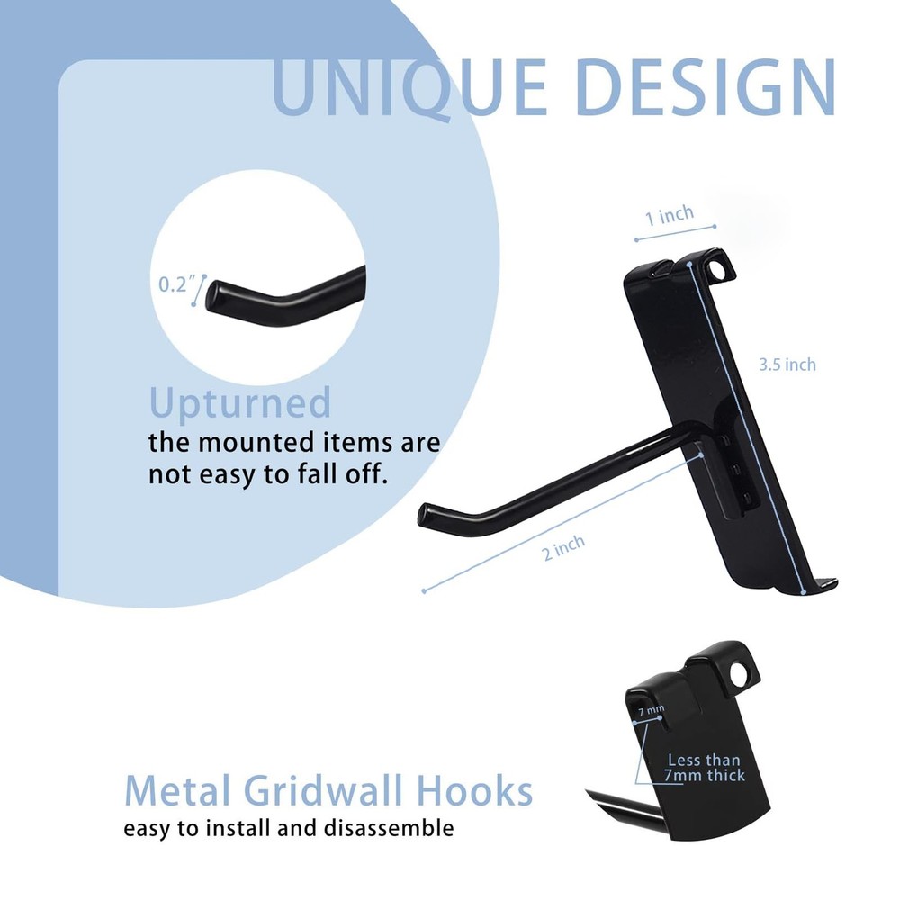 Gridwall Hooks 2 Inch,100PC Display Hooks for Grid Wall, Heavy Duty Gridwall ...