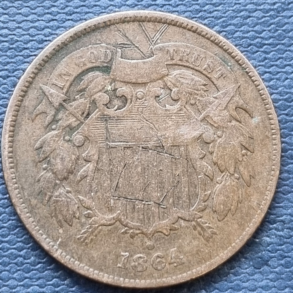 1864 Two Cent 2c Copper Type Coin Nicely Circulated Details #89704