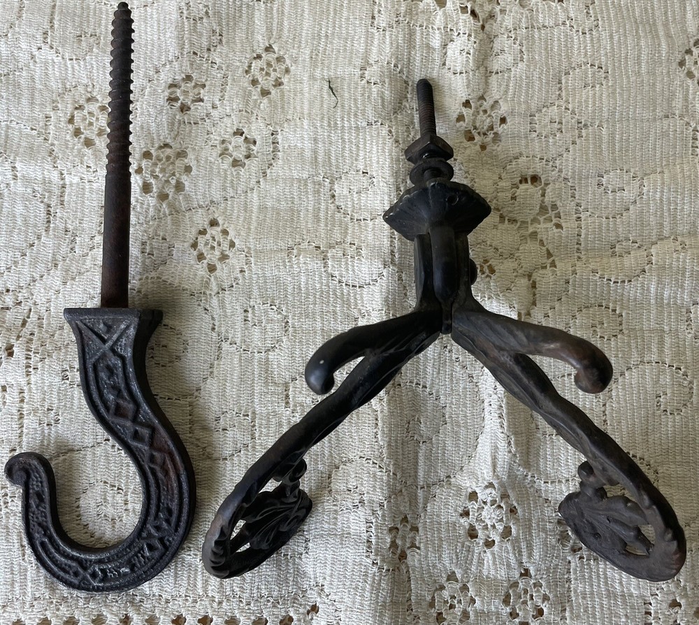 Antique Cast Iron Hooks, Halltree Hook & Lamp/Birdcage Hook
