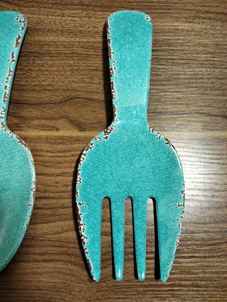 Upware 2 Piece 10.75" Melamine Salad Server Utensils Spoon & Fork Crackle...