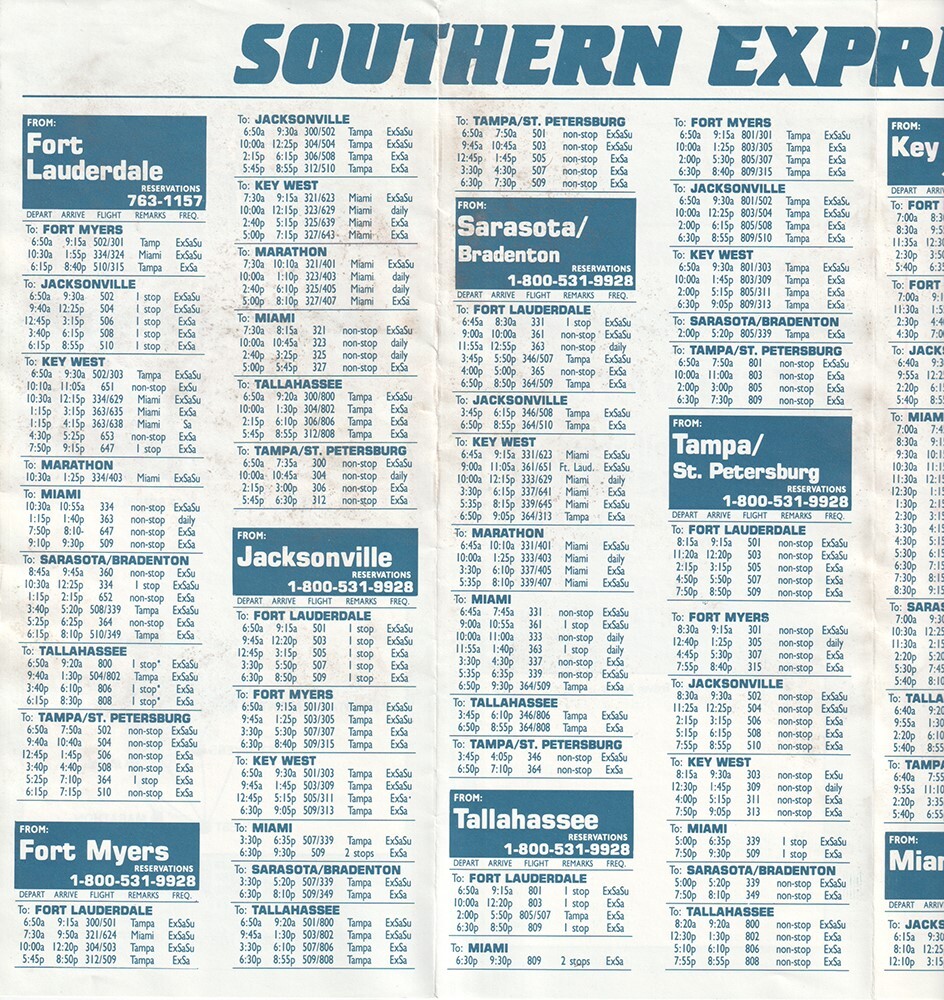 Southern Express timetable 1985/03/04
